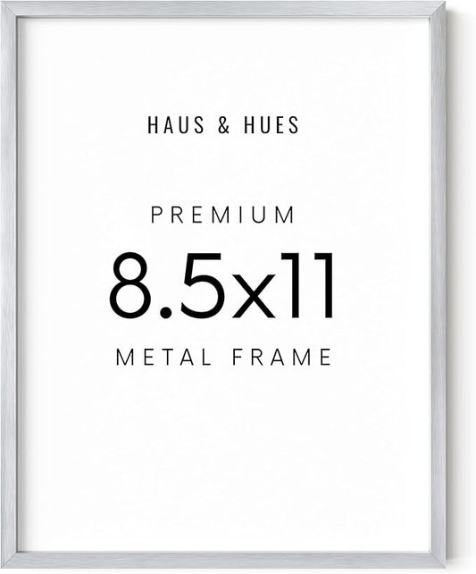 HAUS AND HUES 8.5x11 Silver Picture Frame - Modern Aluminum Display for Documents, Certificates, or Photos - Vertical & Horizontal Hanging (8.5x11 in, Silver)