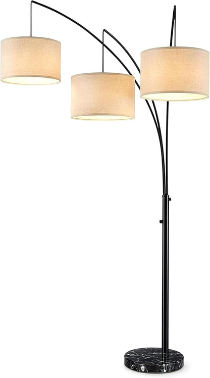 Brightech Trilage Arc Floor Lamp - Large Standing Lamp with 3 Fabric Shades & LED Bulbs for Living Room Over the Sofa, Reading, Multi-Head Traditional Tree Floor Lamp for Bedroom - Black