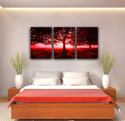 EPHANY Red Trees Canvas Wall Art Art - Red Tree Painting 3 piece/set Framed Wall Picture Canvas Print Framed Picture Painting for Room Home Decorations (A-3pcs,12"x16"x3pcs)