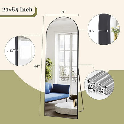 BEAUTYPEAK 64"x21" Full Length Mirror, Arch Full Body Floor Mirror, Wall Mirrors Hanging or Leaning Arched-Top with Stand for Bedroom, Dressing Room, Black