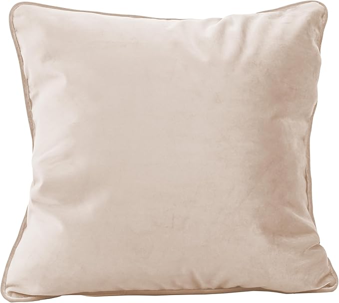 FDP 18" x 18" Velvet Square Pillow Set with Piping Decorative Throw Pillow for Home Dcor in Living Room, Bedroom or Lounge (2-Pack) - Beige, 15158-340