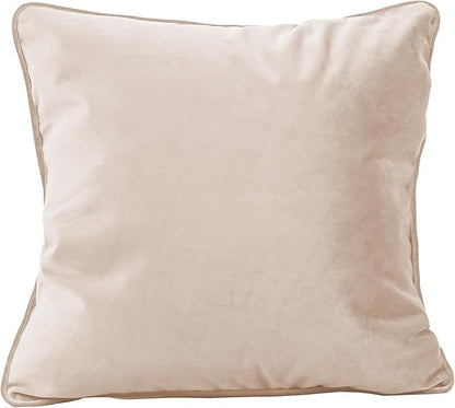 FDP 18" x 18" Velvet Square Pillow Set with Piping Decorative Throw Pillow for Home Dcor in Living Room, Bedroom or Lounge (2-Pack) - Beige, 15158-340