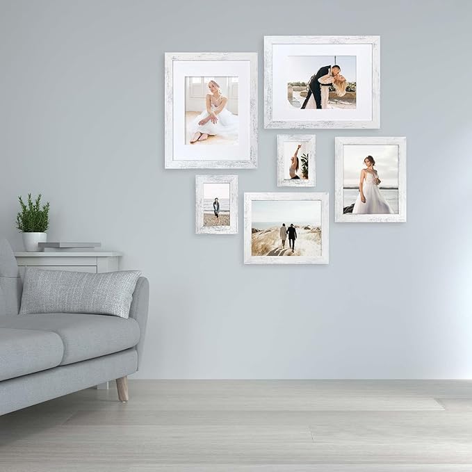 iRahmen 8x10 Picture Frame Set of 2, Distressed White Wood Photo Frame with Real Glass, Display Pictures 5x7 with Mat or 8 x 10 without Mat for Tabletop or Wall Mounting