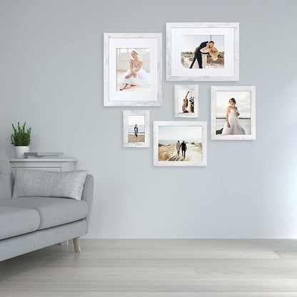 iRahmen 8x10 Picture Frame Set of 2, Distressed White Wood Photo Frame with Real Glass, Display Pictures 5x7 with Mat or 8 x 10 without Mat for Tabletop or Wall Mounting