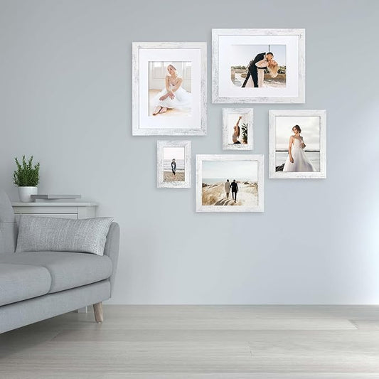 iRahmen 8x10 Picture Frame Set of 2, Distressed White Wood Photo Frame with Real Glass, Display Pictures 5x7 with Mat or 8 x 10 without Mat for Tabletop or Wall Mounting