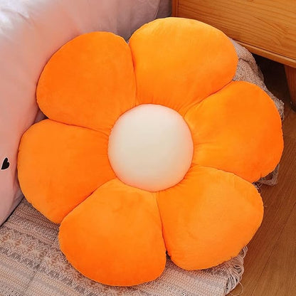 lannery Flower Plush Throw Pillows, Flower Floor Pillow Seating Cushion Toy for Reading, Room, Watching TV (25.6", Orange)