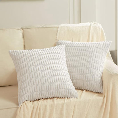 Fancy Homi 4 Packs Decorative Throw Pillow Covers for Living Room Couch Bed, Modern Farmhouse Boho Home Décor Accent Cushion Case, 16" x 16", White