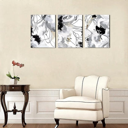 Abstract Canvas Wall Art for Bedroom Bathroom Living Room Wall Decor Black White Grey Modern Abstract Canvas Pictures Abstract Prints Artwork Home Office Wall Decoration 16" x 24" x 3 Pieces