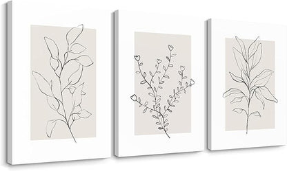Youillne Neutral Botanical Prints Wall Art Decor Plant Minimalist Canvas Pictures Vintage Beige Wall Art Modern Farmhouse Line Poster Boho Abstract Painting Artwork for Bedroom 16x24 Inch Set of 3