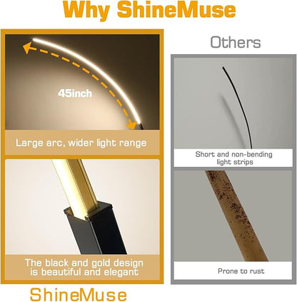 Modern LED Arc Floor Lamp Dimmable,Black Gold Arched Floor Lamp Standing Lamp with Remote for Living Room Bedroom Office Corner