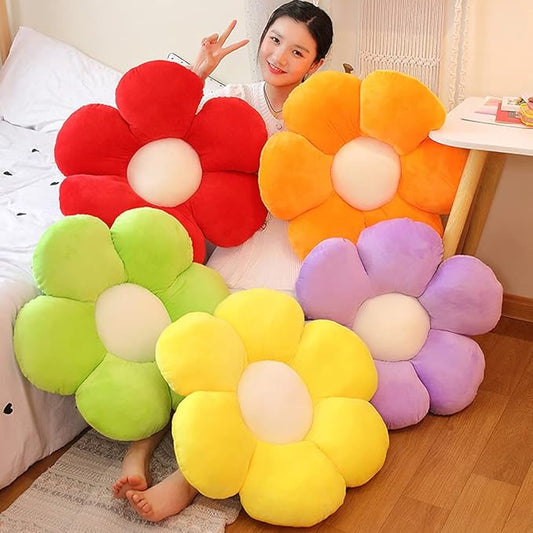 lannery Flower Plush Throw Pillows, Flower Floor Pillow Seating Cushion Toy for Reading, Room, Watching TV (25.6", White-1)