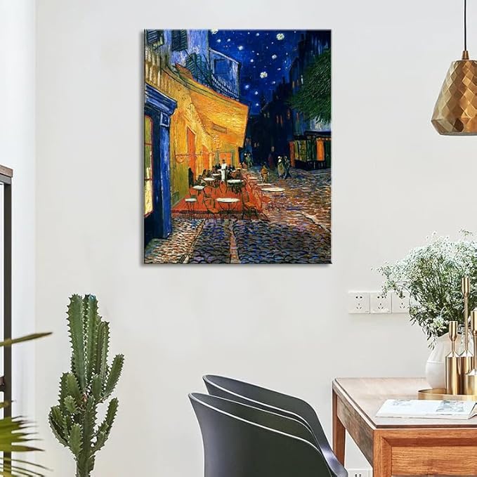 Cafe Terrace At Night by Vincent Van Gogh Canvas Wall Art, Classic Artwork Poster Print for Bedroom Bathroom Decor - 24"x36"