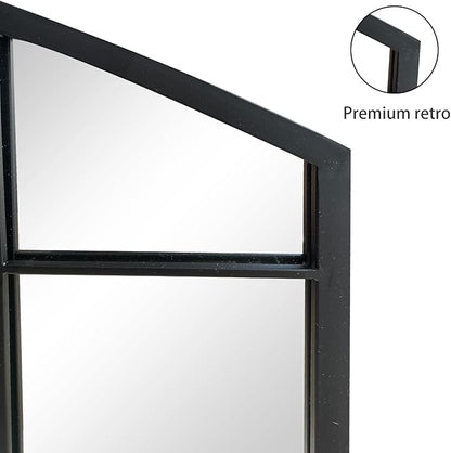 WAMIRRO Black Grid Wall Mirror,Wide Window Pane Black Mirror,Farmhouse Arched Wall Mirror,Mantel Mirror for Fireplace/Entryway/Hallway/Living Room,44“X28”