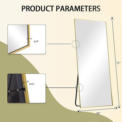 BEAUTYPEAK Full Length Mirror, 71"x26" Standing Hanging or Leaning Against Wall Floor Mirrors Body Dressing Wall-Mounted for Living Room, Bedroom with Aluminum Alloy Thin Frame, Gold
