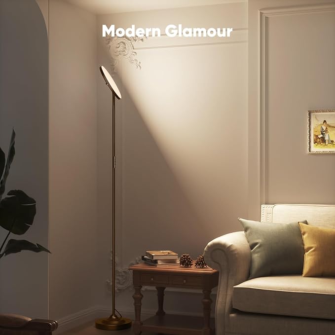 SIBRILLE 36W LED Floor Lamp, Super Bright Standing Lamp, Modern Stepless Dimmable Torchiere Tall Lamp with Remote Control, 350°Rotating Head Reading Floor Lamp for Living Room, Bedroom, Office