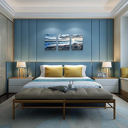 Lapremoly Canvas Wall Art For Living Room Framed Wall Decor For Bedroom Office Decorations Blue Beach Seascape Wall Pictures Ocean Landscape Painting Poster Prints Artwork Home Walls Decor 3 Piece