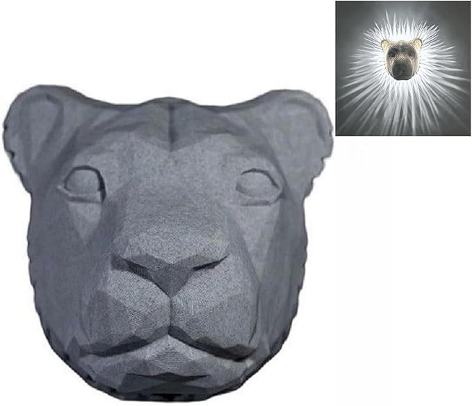 3D Animal LED Wall Lamp, Creative Resin Carving, Atmosphere Rendering for Study, Bedroom, Dining Room, Stairway, Hallway, Bar (Lion)