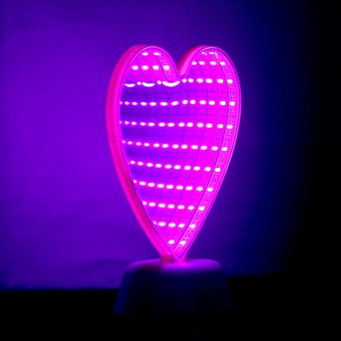 Mirror Light, LED Desktop Lamp - Heart Shaped Night Light & Party Decor, Pink, Modern Style, Plastic, Battery Powered, 7.48x2.75x6.29 inches, 0.19 lbs