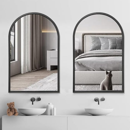 Wall Mounted Mirror, 38x24 Inch Black Bathroom Mirror, Arched Window Mirrors for Wall, Arched Top Mirror with Metal Frame, Vanity Mirror for Living Room or Bedroom