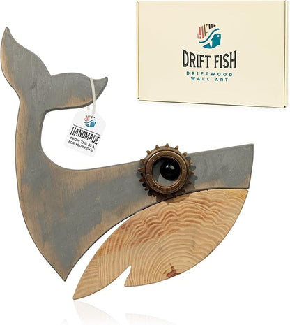 Driftwood Fish Nautical Wall Decor - Handmade Wooden Rustic Coastal Wall Art for Living Room, Bedroom, Office, Bathroom - Ocean Beach Decoration (Knox)