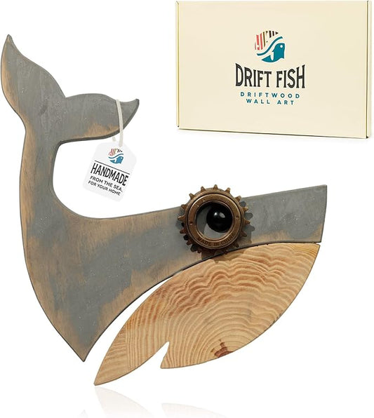 Driftwood Fish Nautical Wall Decor - Handmade Wooden Rustic Coastal Wall Art for Living Room, Bedroom, Office, Bathroom - Ocean Beach Decoration (Knox)