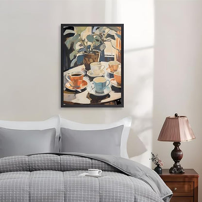 GELDSTEI Wood Framed Coffee Wall Art, Vintage Cafe Aesthetic Picture, Cafe Bar Canvas Painting, Retro Coffee Poster Print, Modern Rustic Wall Decor for Kitchen Dining Room Ready to Hang 12x16 Inch