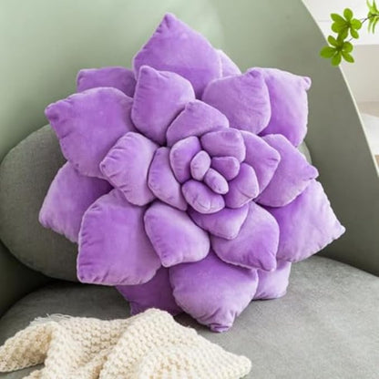3D Plant Pillow 13.8'' Cute Flower Throw Pillow Purple Plant Shaped Decor Soft Unique Plush Decorative Pillow Throw Cushions for Bedroom Home Decorations