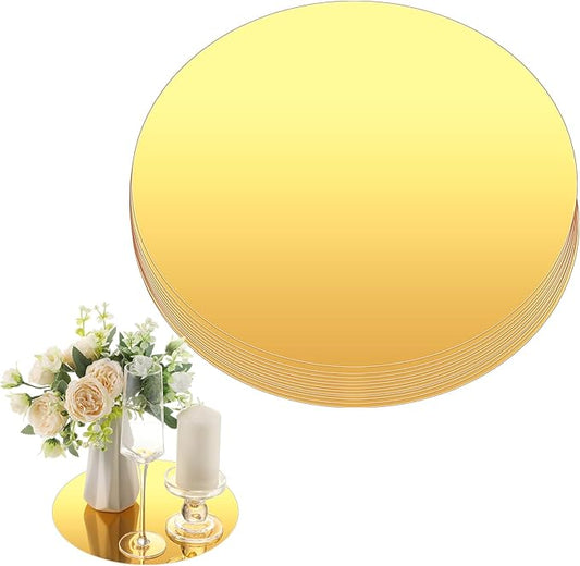 Thyle 12 Pcs 12 Inch Acrylic Round Mirror for Table Centerpieces Circle Mirror Candle Plates for Wall Wedding Table Centerpieces for Christmas Party Decor, Thickness 1 mm (Gold)