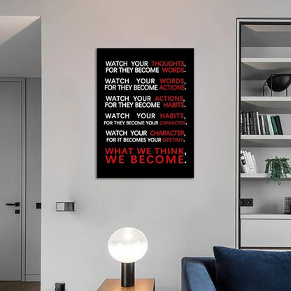 Inspirational Wall Art Motivational Classroom Posters Watch Your Thoughts Pictures Prints on Canvas Positive Entrepreneur Quotes Artwork Home Office Decor Stretched Framed Ready to Hang (18”Wx24”H)