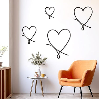 KOYILTD 4 Pcs Metal Heart Wall Art for Bedroom Modern Love Heart Wall Decor Metal Wall Decoration above Bed for Living Room Bathroom Office Wedding (Black, Romantic)