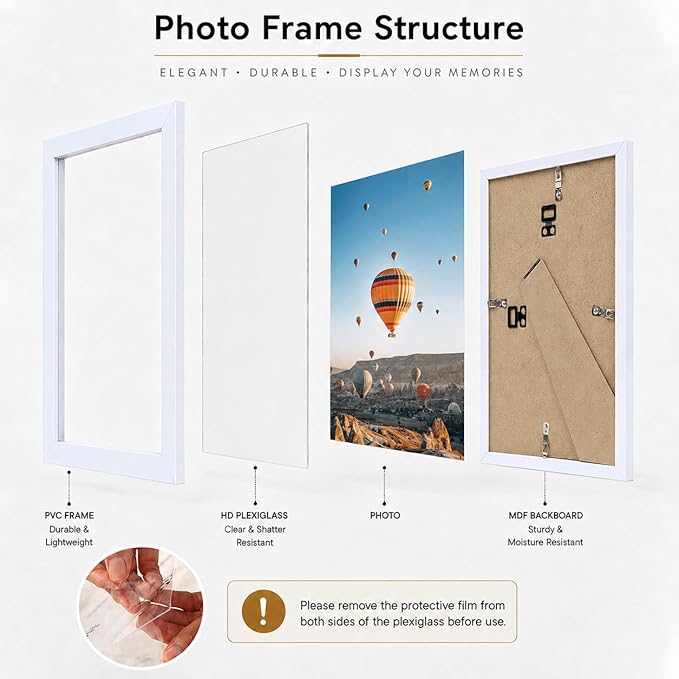JCJMY 7x9 Picture Frame Set of 6 White for Wall Hanging or Tabletop- Wall Mounting Horizontally or Vertically, 7 x 9 Wall Gallery Poster Photo Frames for 7 by 9 Photo,6 Pack, White