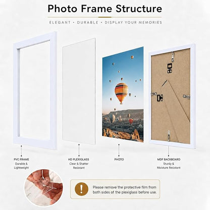 JCJMY 7x11 Picture Frame Set of 6 White for Wall Hanging or Tabletop- Wall Mounting Horizontally or Vertically, 7 x 11 Wall Gallery Poster Photo Frames for 7 by 11 Photo, 6 Pack, White
