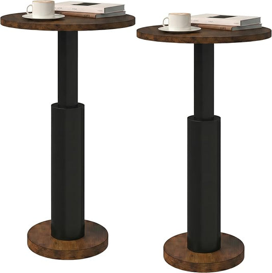 LAATOOREE Small Round Side Tables Set of 2, Drink Tables, Accent Coffee Tables, Pedestal End Tables with Thick Solid Wood Legs for Living Room,Sofa Couch,Small Spaces,Bedroom (Rustic Brown+ Black)