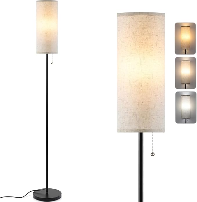 Coucrek Floor Lamp for Living Room, 3 Color Temperature Modern Standing Lamps, Minimalist Pole Lamp Tall Lamps for Bedroom Living Room Office,Black