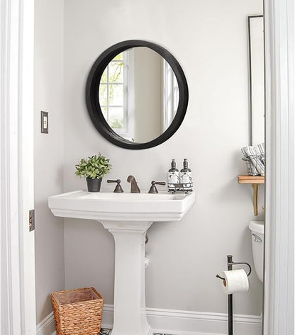 JJUUYOU Circular Wall Mirror Round Mirror for Bathroom Black Small Circle Wall Mounted Mirror for Decor Wood Framed Make up Mirror for Farmhouse Living Room Bedroom 16Inch