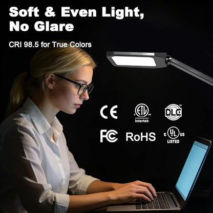 NS Pro LED Desk Lamp with Remote, Eye-Caring CRI95+ Dimmable Light, 3000K–6000K Adjustable Color Temperature, Flexible Clamp or Base Mount, Memory Function Desk Lamp for Office, Study & Zoom Meetings
