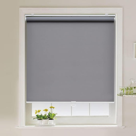 Cordless Roller Shades Blackout Blinds for Windows Room Darkening Rolled Up Shades with Spring System, UV Protection Window Shades Door Blinds for Home and Office (22" W x 72" H, Grey)