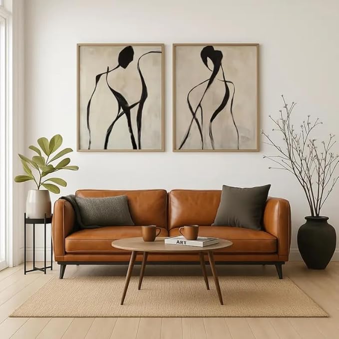 ZHBJSM Abstract Figure Wall Art Set of 2 Modern Minimalist Elegant Black People Line Subtle Texture Neutral Tone Home Living Room Bedroom Chic Modern Interior Decor 12x16 Inch Unframed