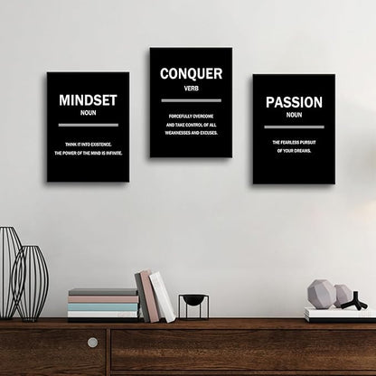 Inspirational Wall Art Motivational Entrepreneur Quotes 3 Pieces Picture Painting Mindset Conquer Passion Posters Print for Living Room Teens Room Gym Workplace Artwork Ready to Hang [36''W X 16''H]