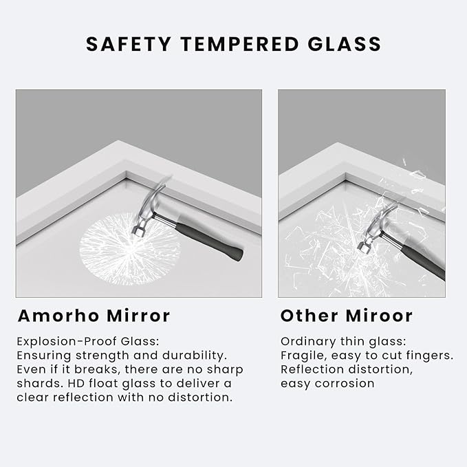 Amorho Bathroom Mirror, 44x36 Inch White Framed Bathroom Mirrors for Over Sink, Wall-Mounted Mirrors for Bedroom, Living Room, Entryway(Horizontal/Vertical).