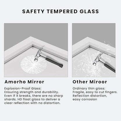 Amorho Bathroom Mirror, 60X28 Inch White Thick Metal Framed Wall Mirrors for Over 2 Sinks, Bedroom, Living Room, Entryway, Large Rectangle Wall-Mounted Mirrors.