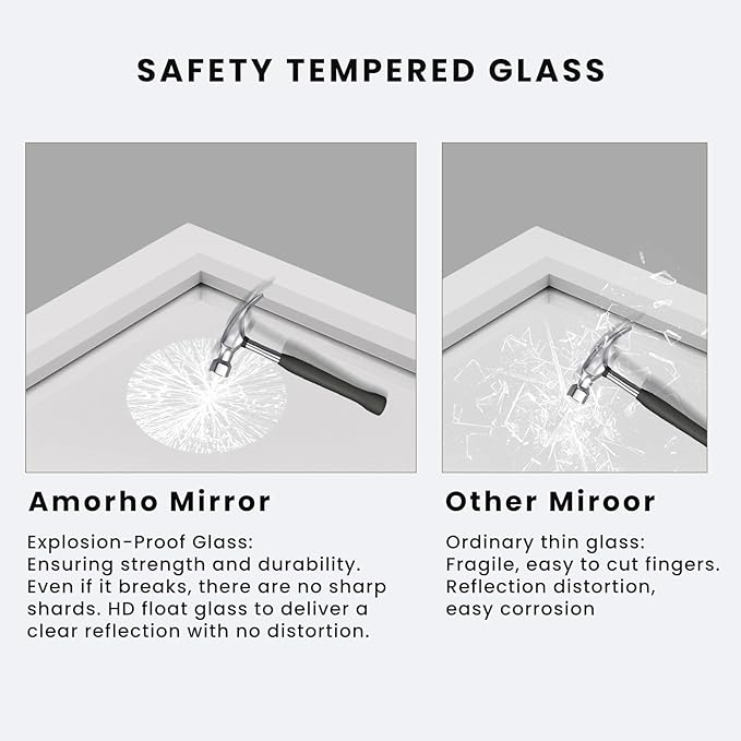 Amorho Bathroom Mirror, 40x36 Inch White Thick Metal Framed Wall Mirrors for Over Sink, Bedroom, Living Room, Entryway, Rectangle Wall-Mounted Mirrors(Horizontal/Vertical).