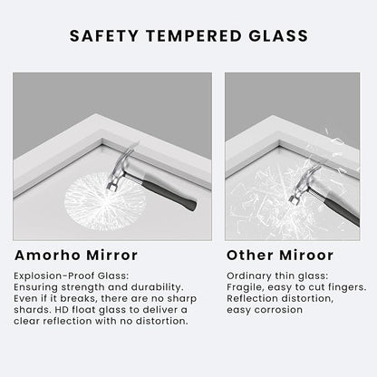 Amorho Bathroom Mirror, 40x36 Inch White Thick Metal Framed Wall Mirrors for Over Sink, Bedroom, Living Room, Entryway, Rectangle Wall-Mounted Mirrors(Horizontal/Vertical).