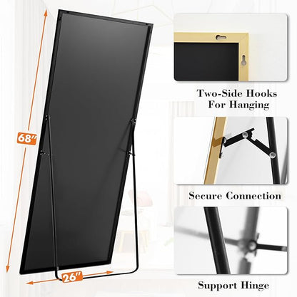 Sweetcrispy 68"x26" Full Length Mirror, Full Body Mirror with Aluminum Alloy Thin Frame, Leaning or Standing, Suitable for Bedroom, Livingroom, Cloakroom, Gold