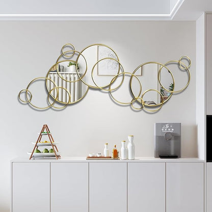 Wall Mirror Decorative, Large Decorative Mirrors for Wall Decor, Round Gold Mirror Wall Art, Wall Mirrors for Living Room, Entryway, Bedroom, Dining Room Kitchen 45''x25.5''