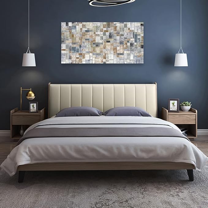 yearainn Large Abstract Canvas Wall Art for Living Room Wall Decor Geometric Patterns Prints Artwork Brown Grey Indigo Rectangle Canvas Pictures Home Office Wall Decorations Ready to Hang 24" X 48"