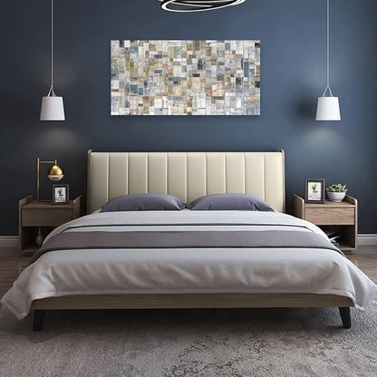 yearainn Large Abstract Canvas Wall Art for Living Room Wall Decor Geometric Patterns Prints Artwork Brown Grey Indigo Rectangle Canvas Pictures Home Office Wall Decorations Ready to Hang 24" X 48"