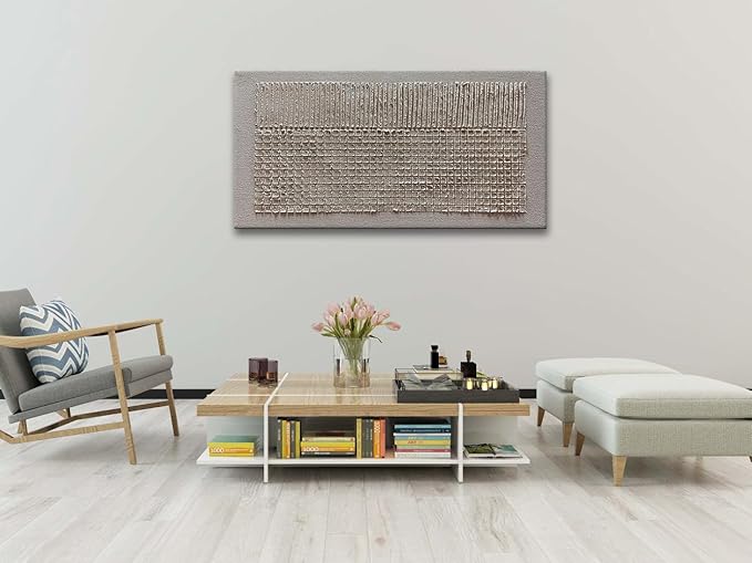 Slyart 100% Hand-Painted Beige and White Texture Abstract Wall Art Oil Painting 48x24 inch Contemporary Minimalist Art Home Wall Decoration Painting