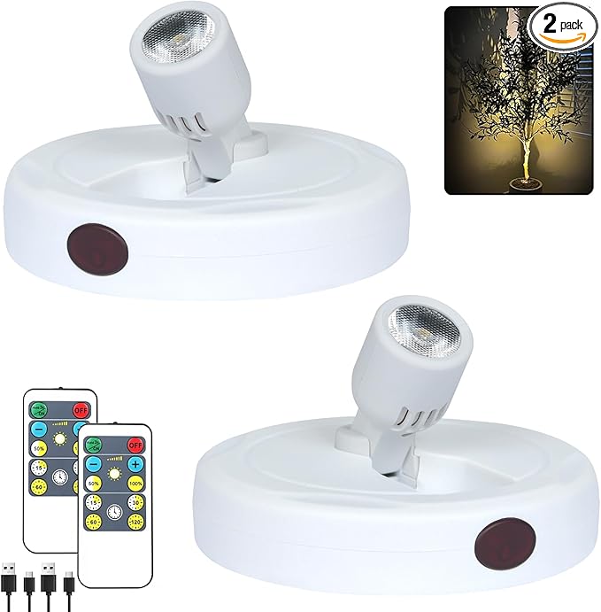 HAMVIDNE LED Spotlight, Rechargeable Battery Picture Lights, Uplighting Indoor, Spot Light with Remote, Plant Tree & Wall Art Display Dartboard Closet Spotlight-White