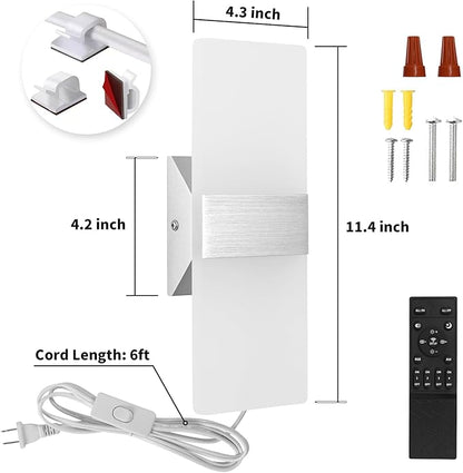 GOODATE Plug in Wall Sconces with Stepless Adjustable 3000K-6500K Colors and 10%-100% Brightness, Sconces Wall Lighting with Remote Control 12W Acrylic LED Wall Lamp with 6FT Plug in Cord, 2 Pack